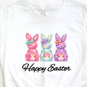Brand New Softstyle Happy Easter Shirt w/Cute Bunnies - Multiple Sizes